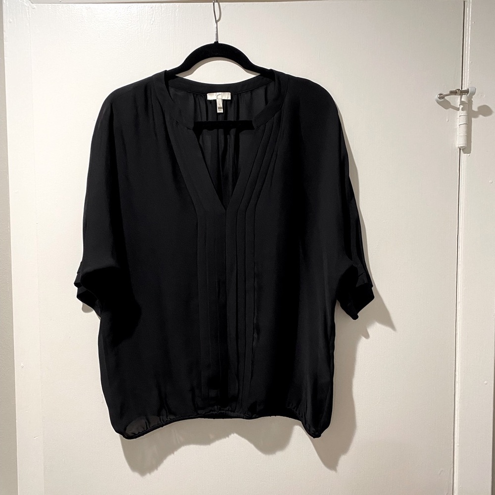 Joie Marru Pleated Silk Blouse in Caviar Black Large - Picture 3 of 6